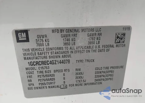 2016 Chevrolet Silverado 1500 1Lt from USA, damaged, VIN 1GCRCREC4GZ144078